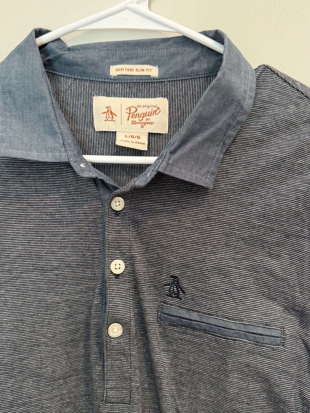 Original Penguin Slim Fit Navy and Chambray Stripe Polo
